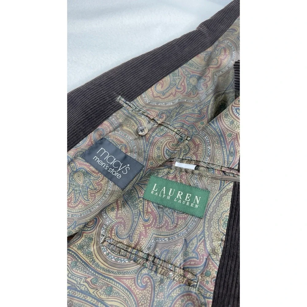 Ralph Lauren Corduroy Blazer Mens 46L Brown Elbow Patch Sport Coat Paisley Lined